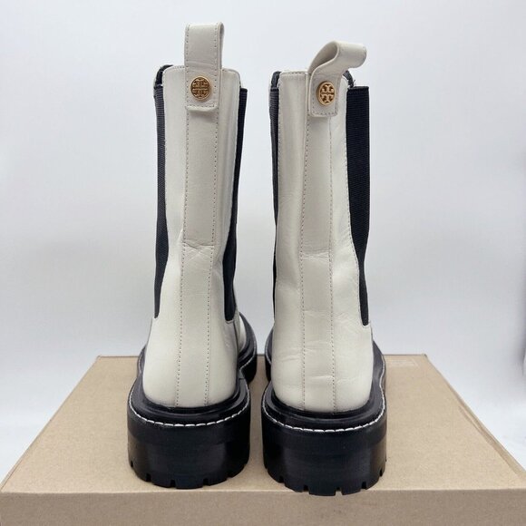 Tory Burch Benton Chelsea Ankle Boots Platform Vachetta Calf Ivory/ Black US 10 - Picture 3 of 13